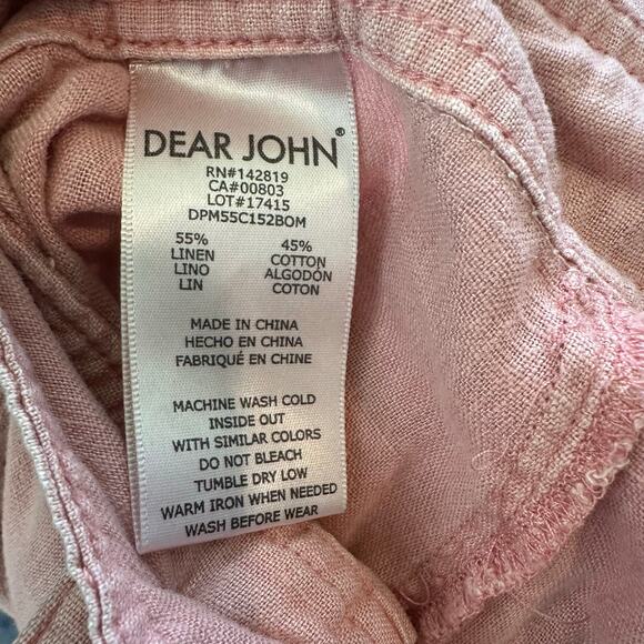 Dear John Audrey Wide Leg Ankle Pant Size 28 Pink Linen Blend Coastal Lagenlook - Picture 7 of 11